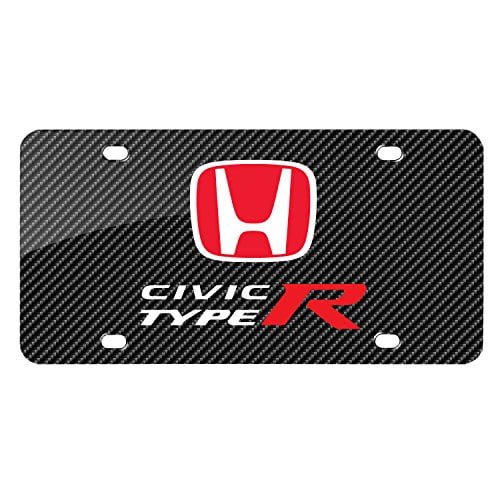 Honda Red Logo Civic Type R Carbon Fiber Look Graphic Metal License Plate